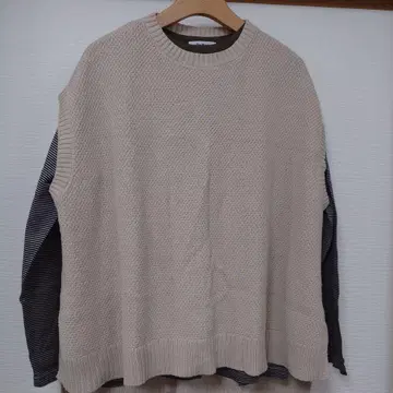 quatre 베이지 니트 베스트 100% 코튼