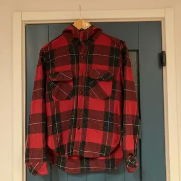 marka 후드 부착 빨검 체크 플란넬 셔츠