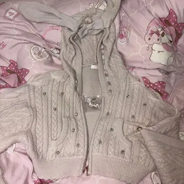 LIZLISA 토끼 귀 크롭 니트 후드티 핑크