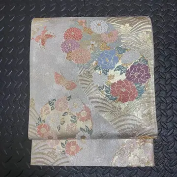 고급 순수 실크 후쿠로 오비 기모노 포멀 예복 꽃 나비 11-7