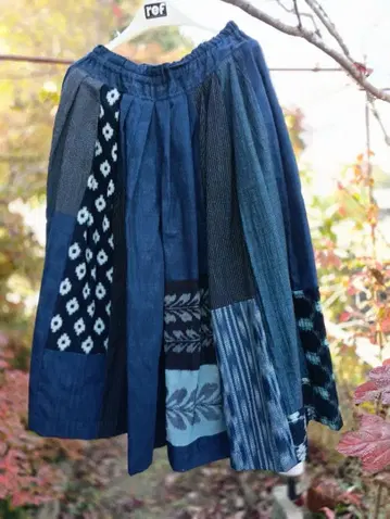 빈티지 원단 리메이크 턱 스커트 카스리, 아이 빈티지 원단, 패치워크