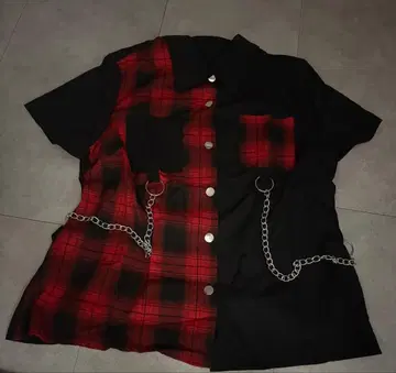00s 락 NANA 그런지 빨간색 체크 다크코어 y2k 펑크