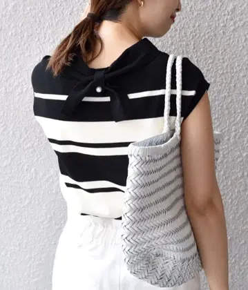 SHIPS 스트라이프 반팔 니트탑 리본 포함