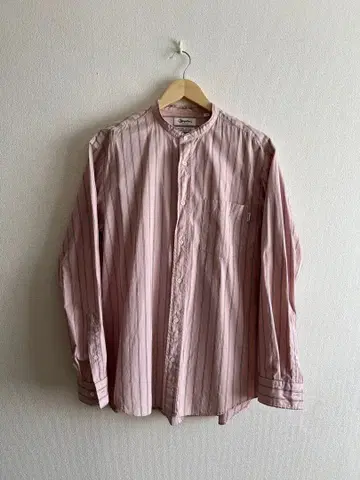 gymphlex 밴드 카라 핑크 스트라이프 셔츠