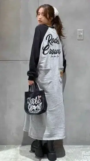 로데오 크라운 래글런 컬러 스티치 원피스 롱 원피스