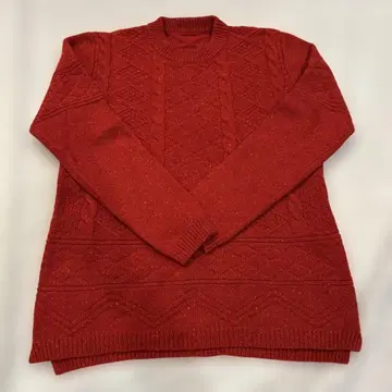 빨간색 케이블 짜임 울 스웨터 M
