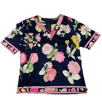 LEONARD 레오나르 꽃무늬 V넥 반팔 상의