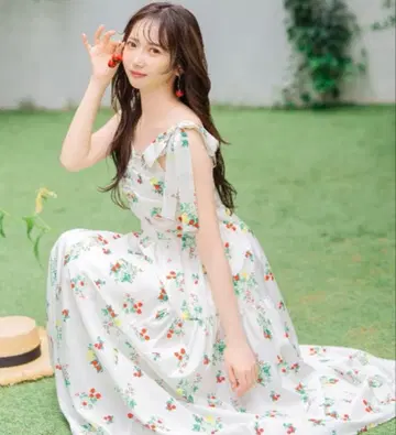 윌 셀렉션 리본 숄더 후르츠 프린트 원피스 새상품, 택 포함