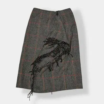 INED 이네드 울 100% 체크 무늬 프린지 스커트 브라운 계열 9