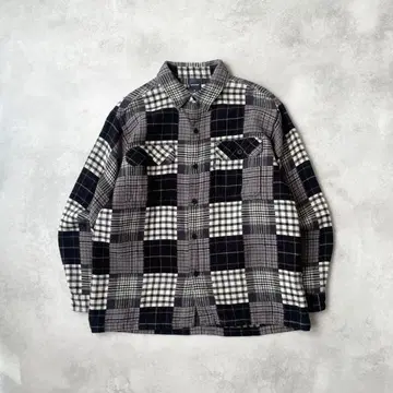 APPLEBUM 패치워크 플란넬 셔츠 모노톤 블랙 그레이 M