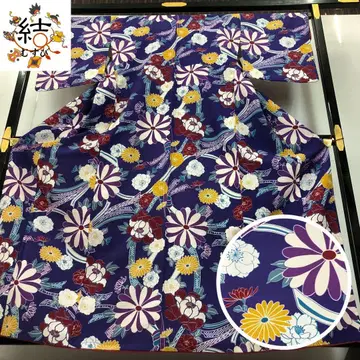 MK-1774 코몬 워셔블 기모노 꽃 무늬 보라색