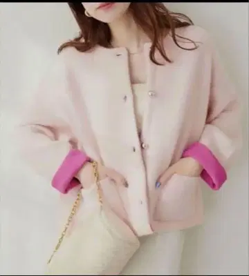 FOX 혼방 플레이팅 니트 자켓 핑크 내추럴 꾸뛰르 미사용 새상품