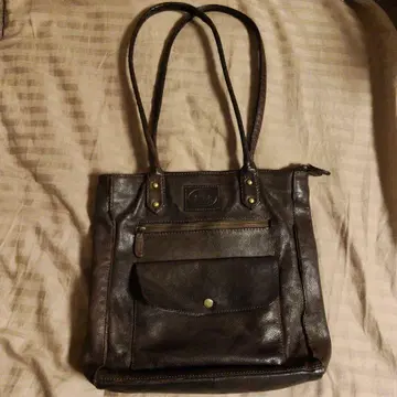 ROWALLAN 다크 브라운 핸드메이드 가죽 토트백