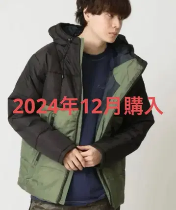 볼륨 후드 하이넥 후디 페이크 다운 자켓 카키 XL