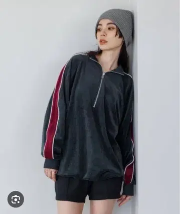 JEANASIS 벨벳 라인 하프 ZIP 풀오버