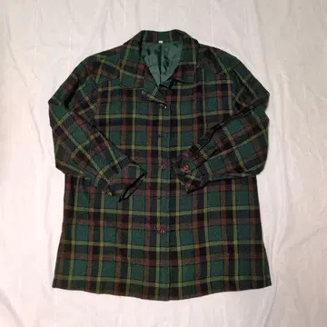 남성용 자켓 그린 계열 체크 무늬 긴팔 울 LL