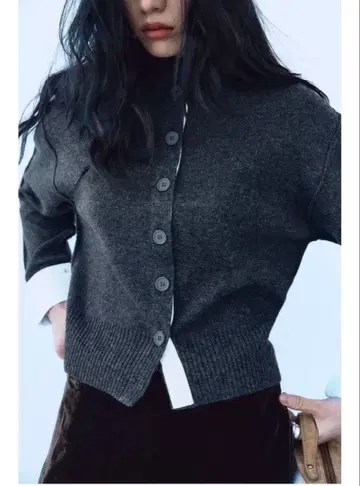 ZARA 콤비 니트 가디건 다크 그레이