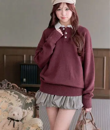 OLIVE des OLIVE 라거 폴로 니트 보르도