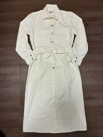 ZARA 리본 포함 화이트 데님 셔츠 원피스 스프링 코트