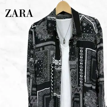 ZARA 레이온 셔츠 올 패턴 셔츠 페이즐리 무늬 셔츠 블랙 블랙 계열