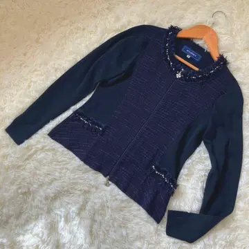 엠즈 그레이시 노카라 자켓 펄 집업 네이비 38 동일 스커트