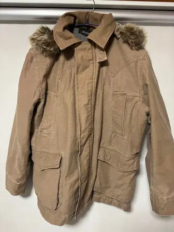 [ 새상품급 ] 퍼 달린 후드 베이지 다운 자켓 y2K