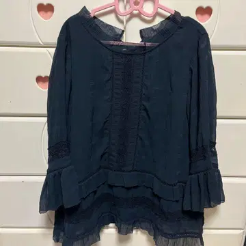 로즈 티아라 프릴 레이스 블라우스 네이비 46 빅 사이즈 여유로운