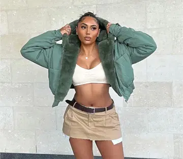 fashionnova 카키 퍼 후드 자켓 MA1