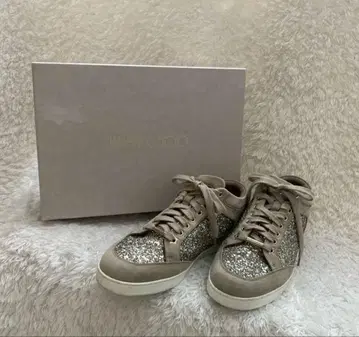 새상품급 박스 포함 지미추 실버 글리터 스웨이드 가죽 스니커즈