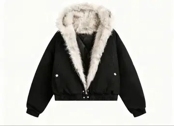 퍼 달린 크롭 자켓 블랙