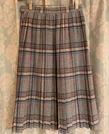 플리츠 체크 스커트 블루 일본제