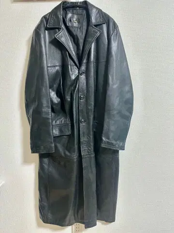 블랙 가죽(천연 가죽) 체스터 코트 롱