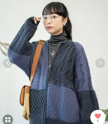 택 포함 새상품 FREAK'S STORE 케이블 패치워크 지퍼 가디건