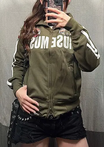 올리브 집업 자켓 점퍼 영문 로고 y2k 그런지