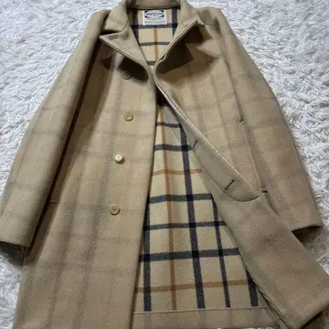 화이트 라인 체크 코트 베이지 울 사이즈 44 일본제