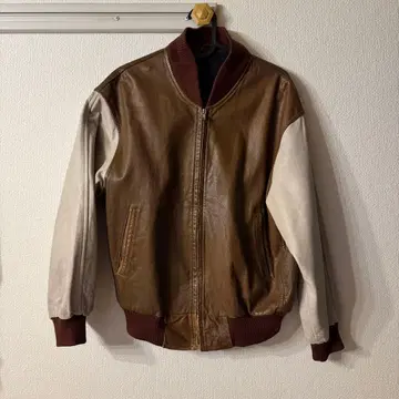 가죽 콤비 자켓 브라운