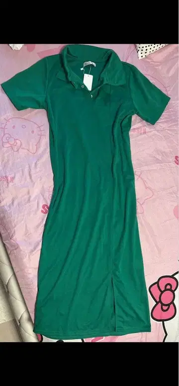그린 반팔 셔츠 원피스 슬릿