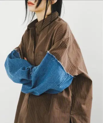 KBF 데님 슬리브 리메이크 셔츠 브라운 즉시 구매 OK