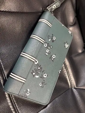 꽃무늬 스트라이프 장지갑 다크 그린