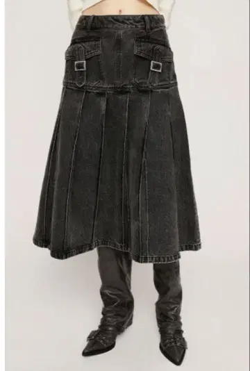 SLY 데님 플리츠 스커트 블랙