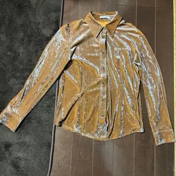 브라운 벨벳 버튼 셔츠