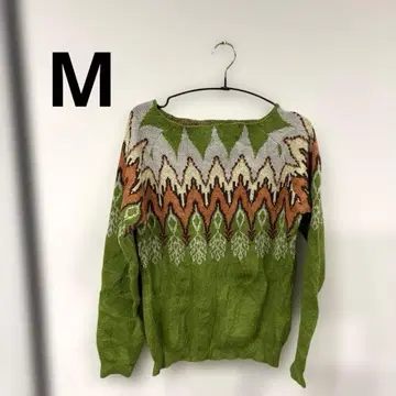 기하학 패턴 오프숄더 긴팔 니트 M