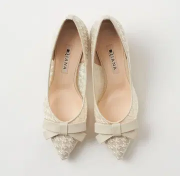 DIANA 리본 시어 하운드투스 체크 가죽 화이트