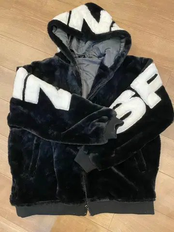 플리스 보아 자켓 블랙 로고