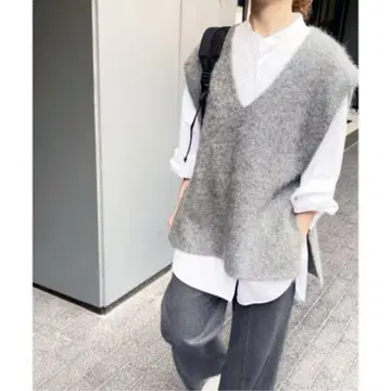 Spick and Span 퍼 니트 베스트 그레이