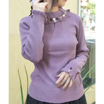 엑시즈팜 장미 보틀넥 리브 니트 풀오버