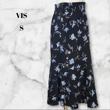 VIS 네이비 계열 꽃무늬 플레어 스커트 패턴 귀여움 547