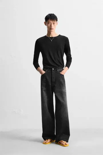 자라 슈퍼 배기 핏 청바지 블랙 36