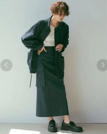 택 포함 새상품 ETRE TOKYO 워크 랩 롱 스커트 네이비