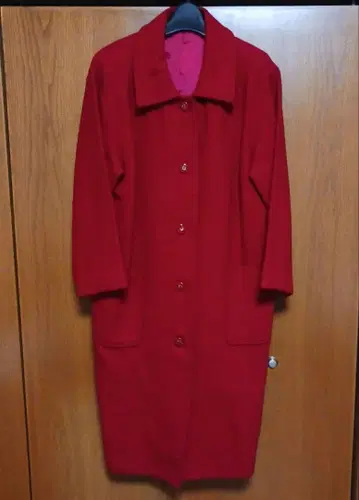 빨간색 롱 코트 6 버튼 핸드메이드